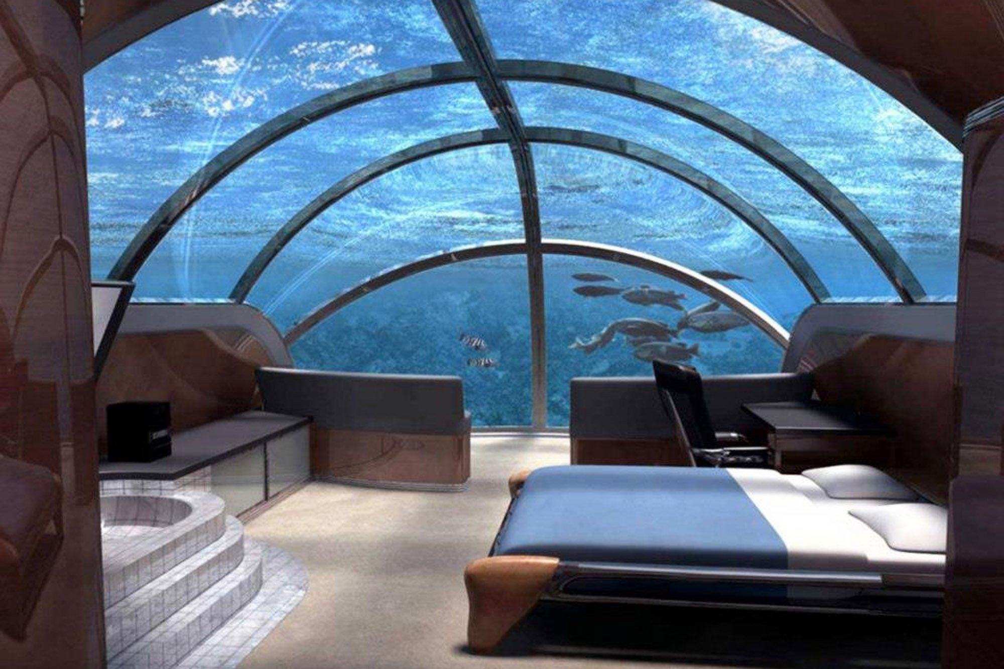 Interesting hotels. Отель Poseidon Undersea Resort Фиджи. Подводный отель - Poseidon Undersea Resort на Фиджи.. Гидрополис Дубай подводный. Подводный отель Jules Undersea Lodge.