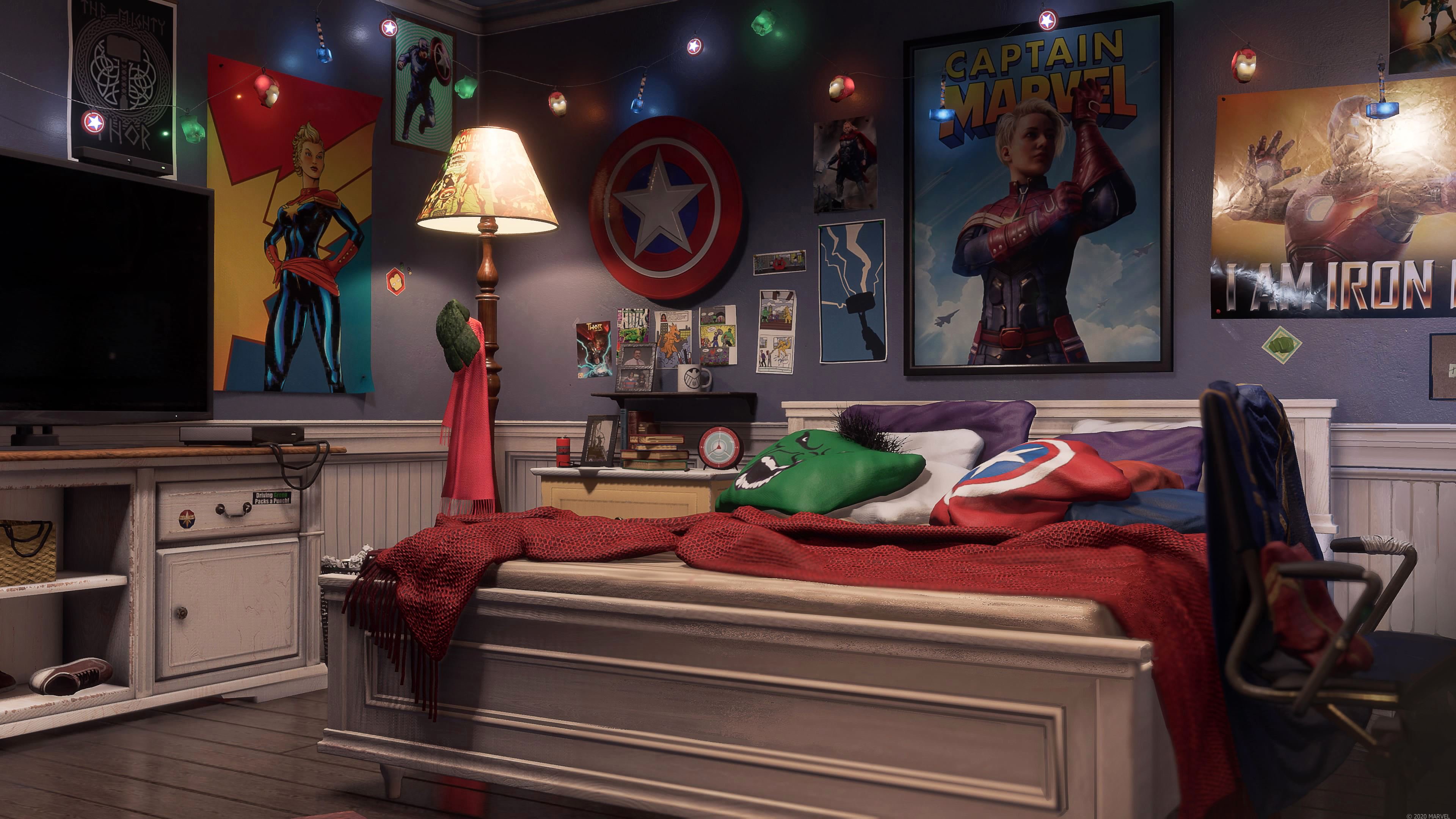 50 дней в идеальной комнате как называется. Камала Хан Марвел Авенгерс. Marvel Avengers игра Камала. Комната в стиле Мстителей. Комната в стиле Марвел.