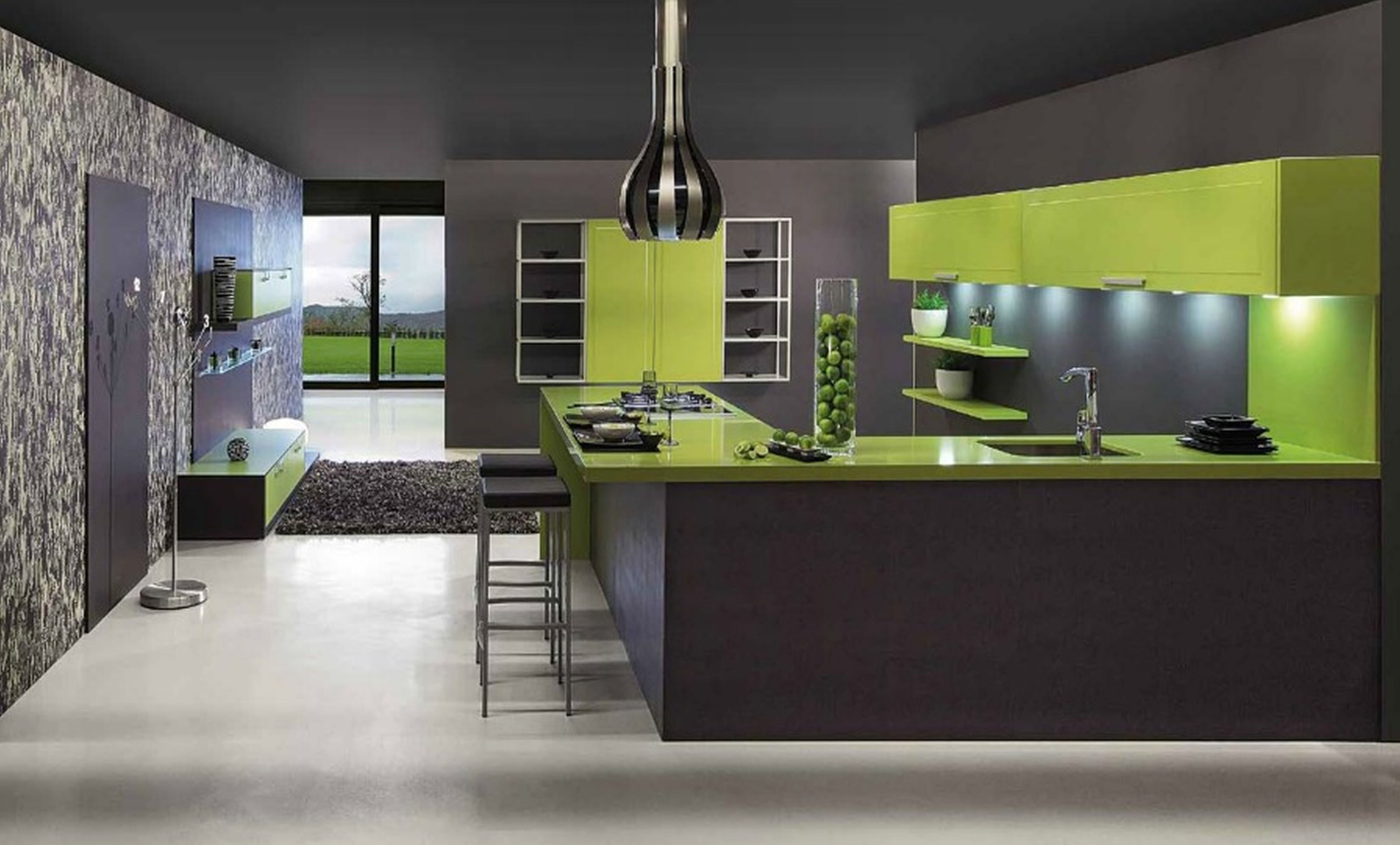 Зеленые обои на кухне. Интерьер кухни. Кухня зеленого цвета. Дизайнерские кухни. Кухня серо зеленого цвета.