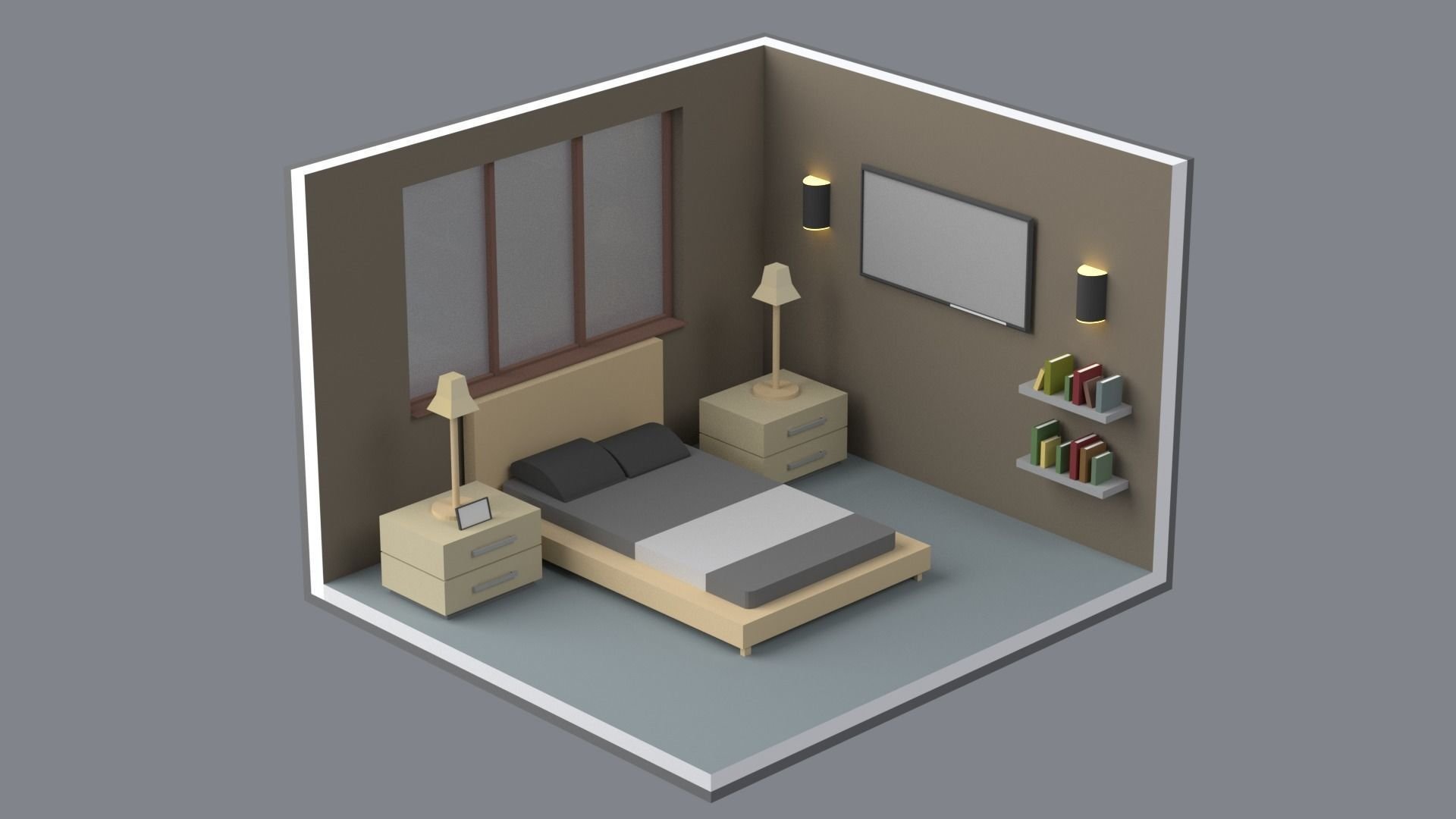 Конструктор дизайна. 3д Лоу Поли комната. Изометрия в 3д Макс. 3d isometric Bedroom Blender. Макет комнаты.