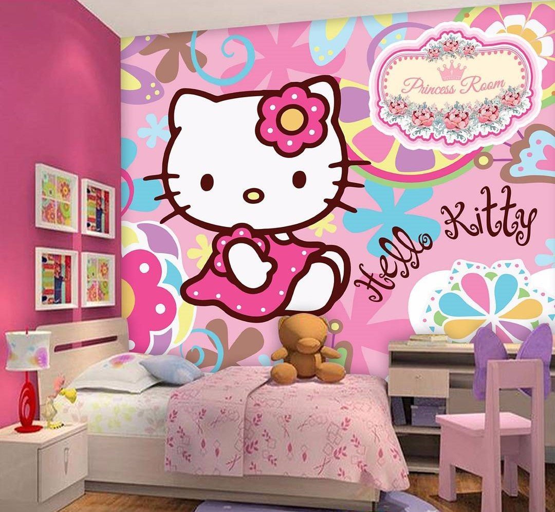 Hello kitty 6. Хелло Китти обои. Хелло Китти на стену. Обои в спальню в стиле Хелло Китти. Обои с Хеллоу Китти в комнату.