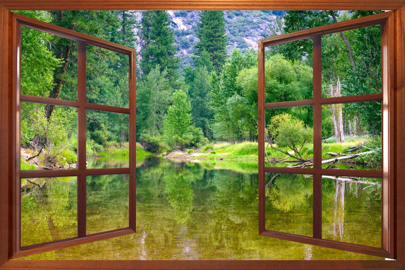 Из окна видна река. Фотообои окно. Фотообои окно в сад. Окно в природу. Окно с видом на природу.