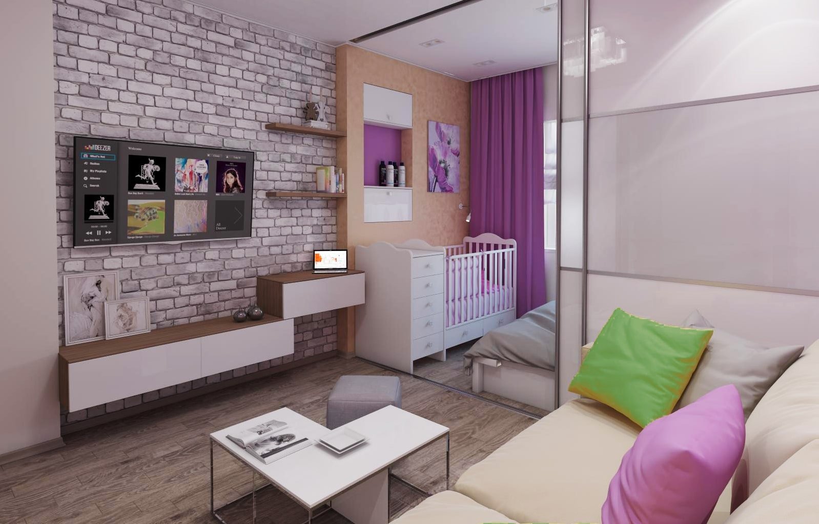 Дизайн однокомнатной квартиры с ребенком — фото интерьера