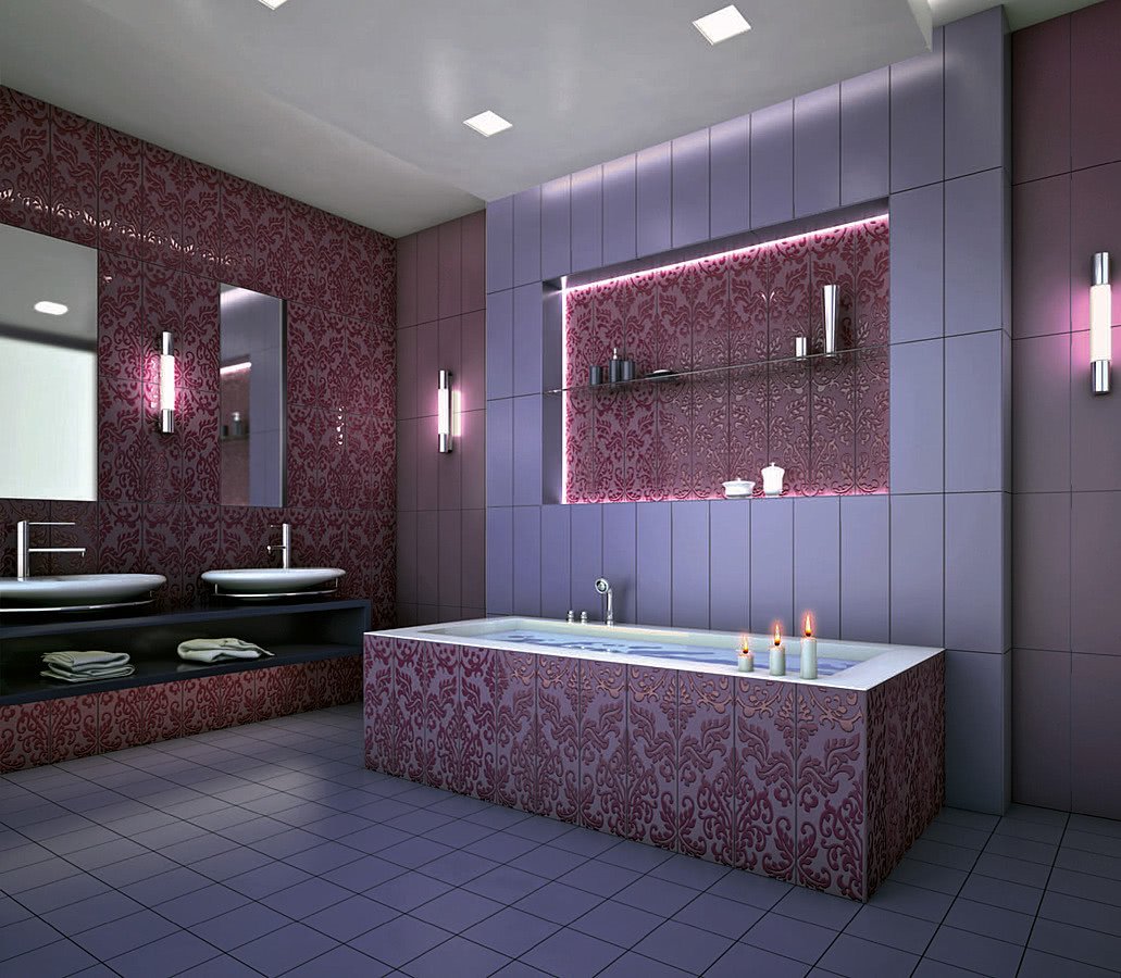 Фиолетовая плитка для ванной