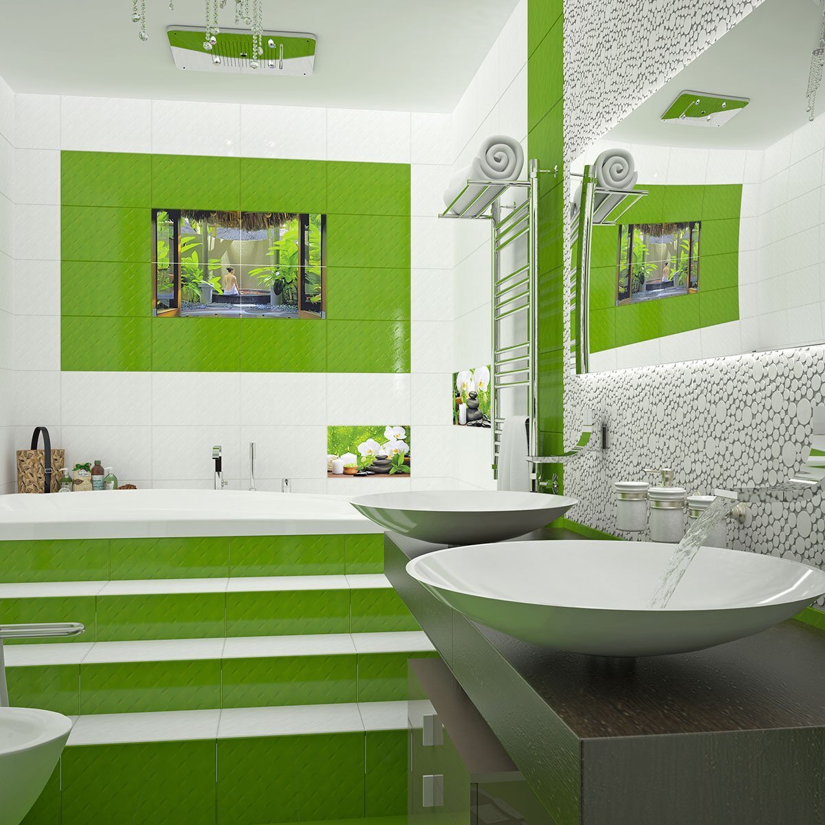 Зеленая керамическая плитка для ванной