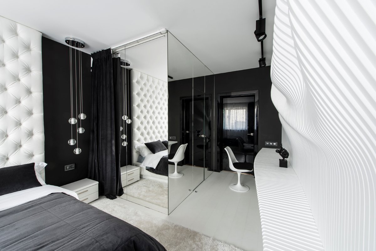 Черно белый интерьер комнаты