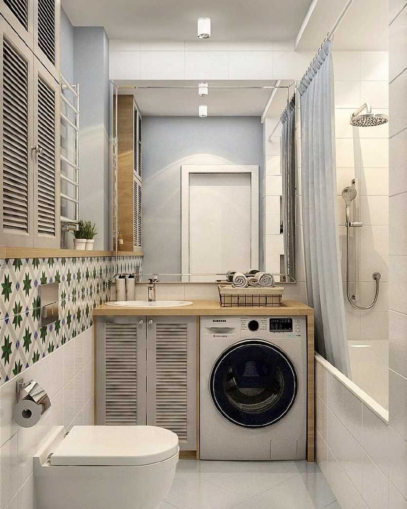 Дизайн ванной комнаты с туалетом и стиральной машиной 4