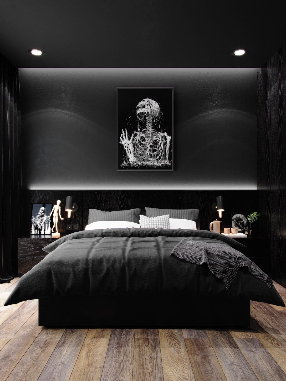 Черный потолок в спальне
