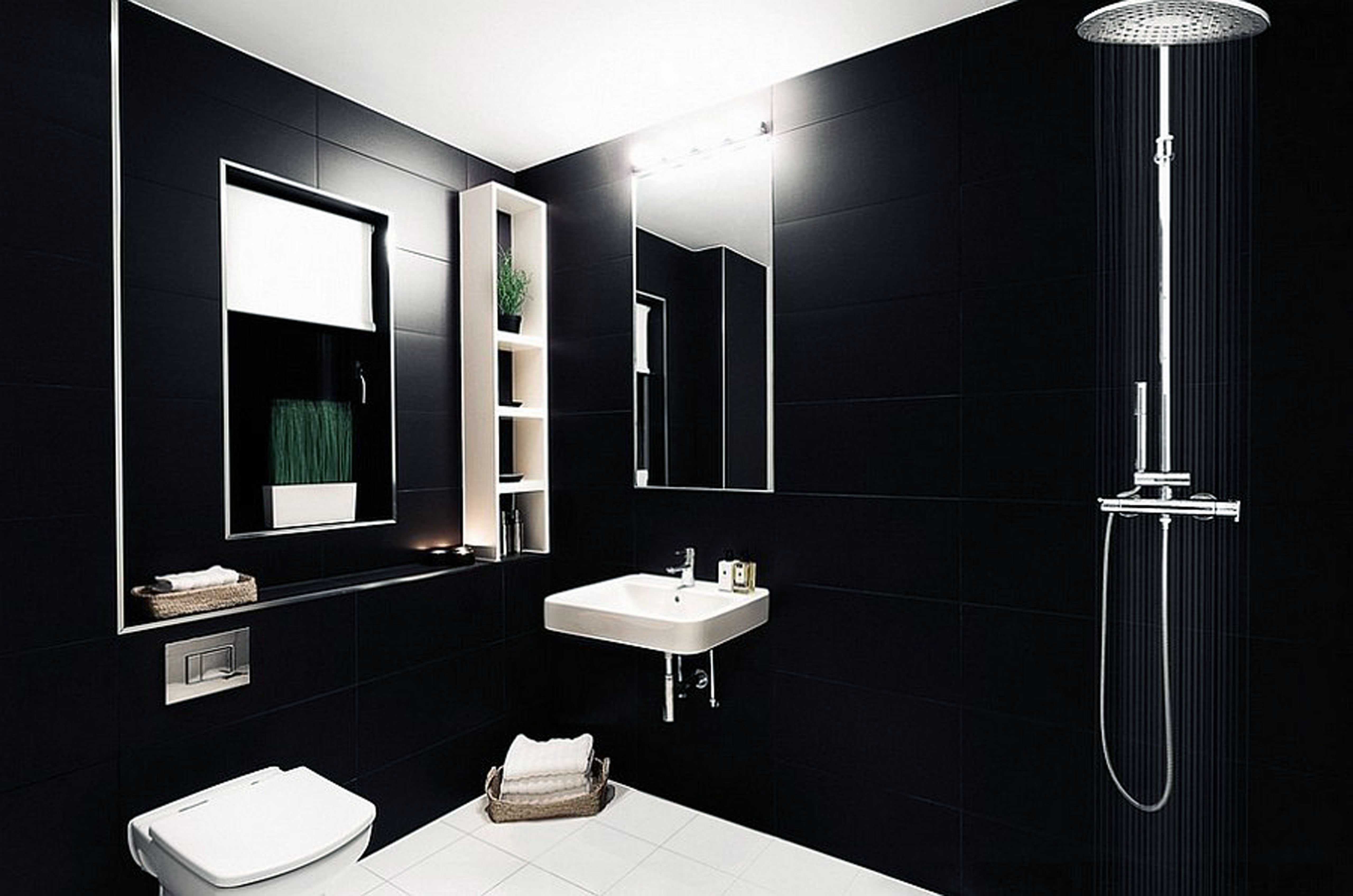 Черно белый цвет в ванной. Черная ванная комната. Черно-белая ванная комната. Ванная в черных тонах. Черно белый санузел.