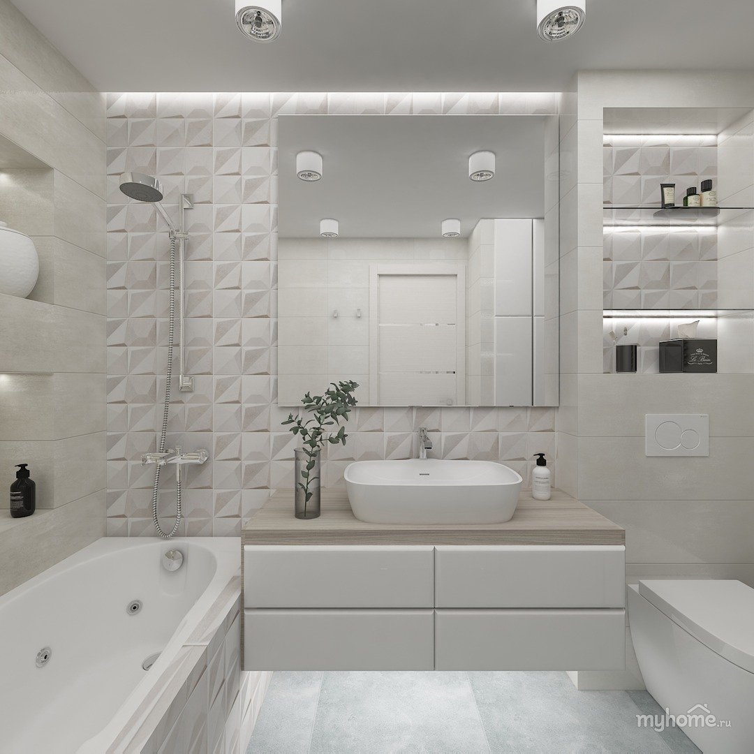 Дизайн ванной в светлых тонах - 57 фото