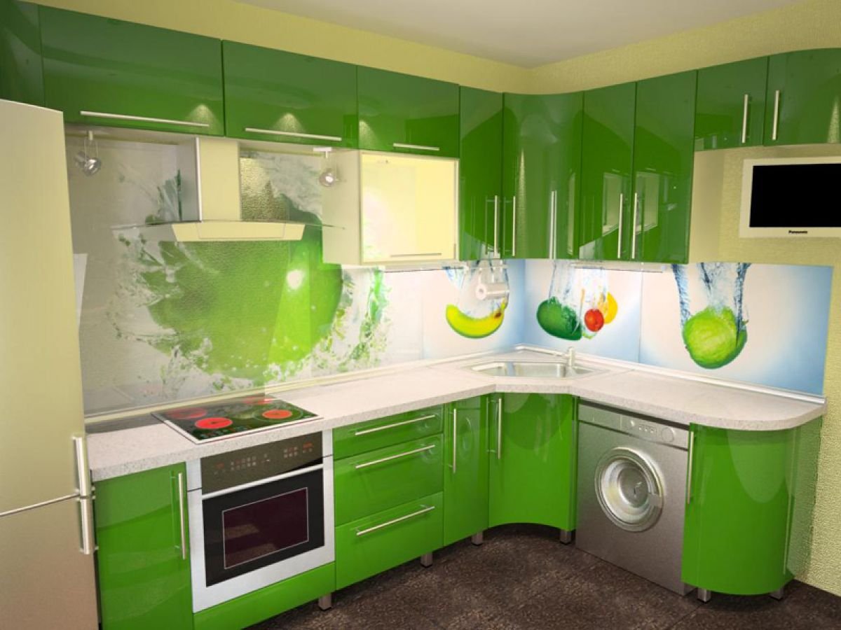 Зеленая угловая кухня