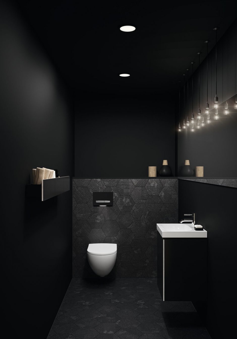 Дизайн туалета в черно белом цвете
