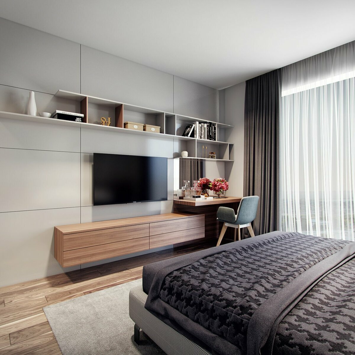 Дизайн спальни с телевизором