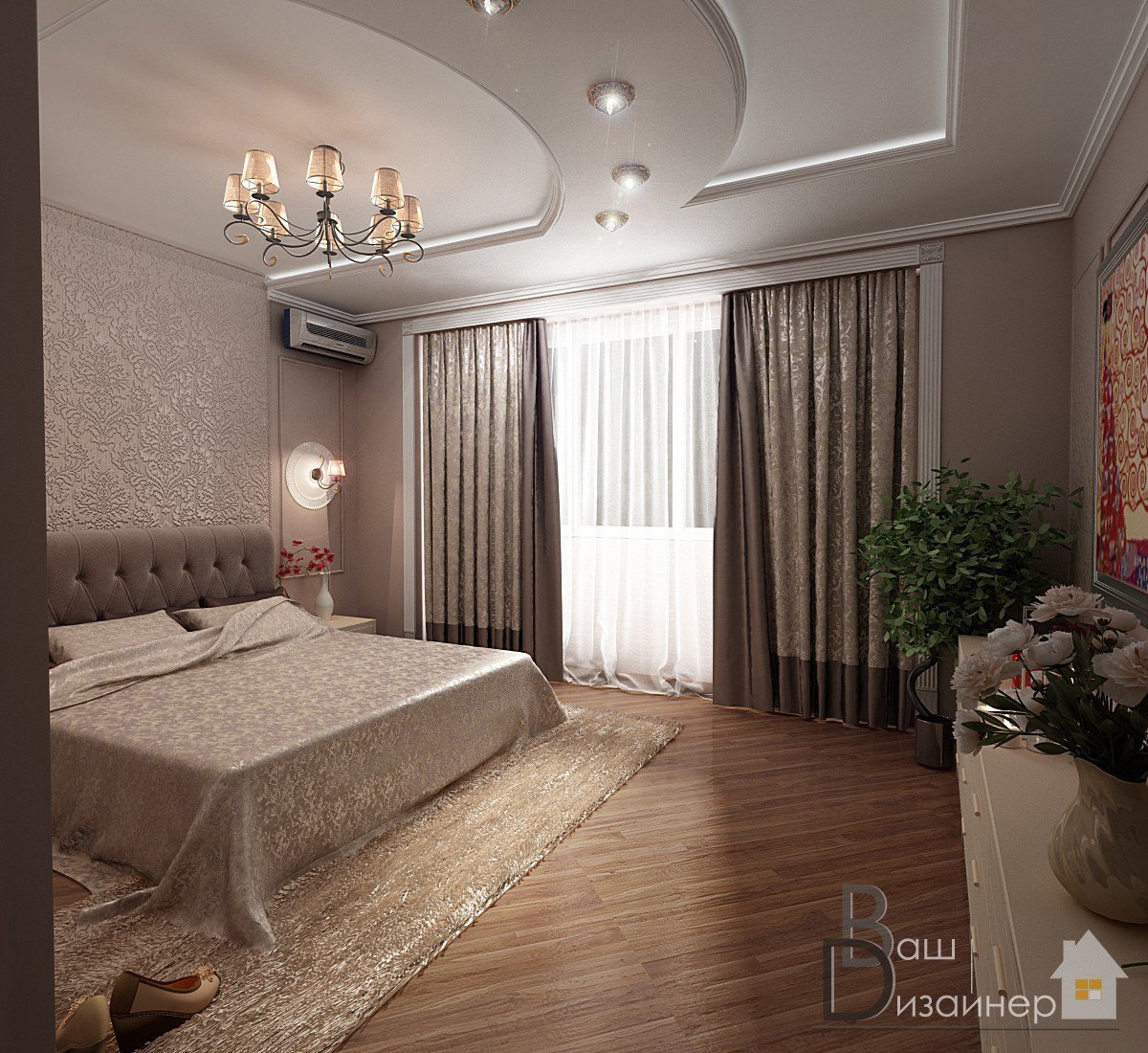 Дизайн спальни в коричнево бежевых тонах
