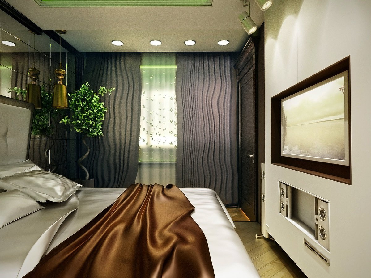 Дизайн вытянутой спальни