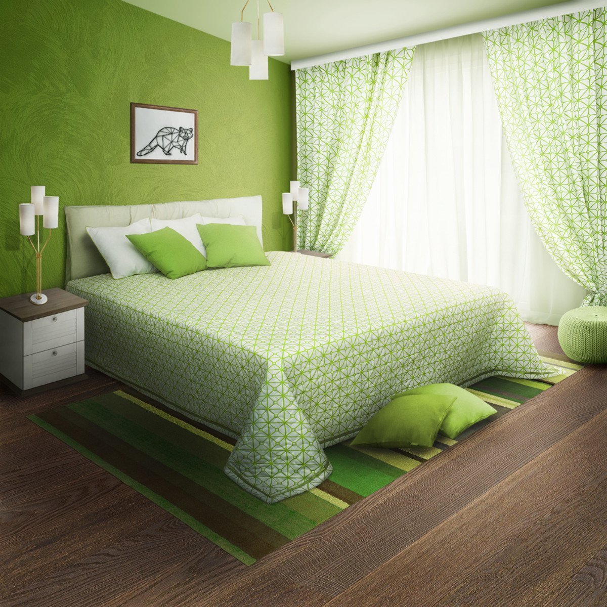 Комната с зелеными шторами