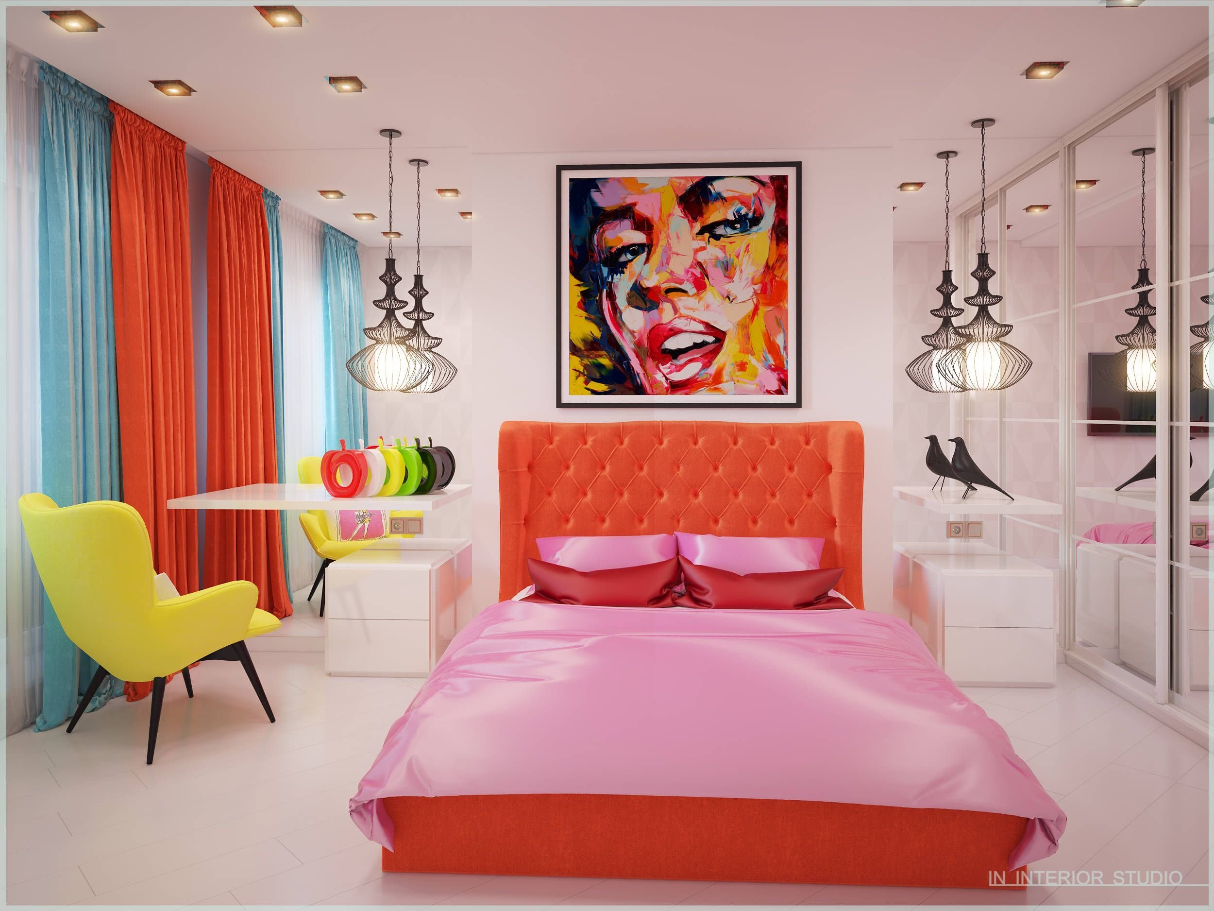Bedroom pop. Спальня в стиле ОНТОАРТ. Комната в стиле Энди Уорхола. Стиль поп-арт в интерьере. Спальня в стиле поп арт.