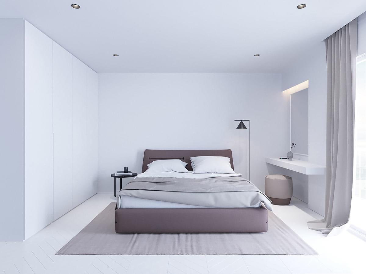 Спальня в серых тонах минимализм