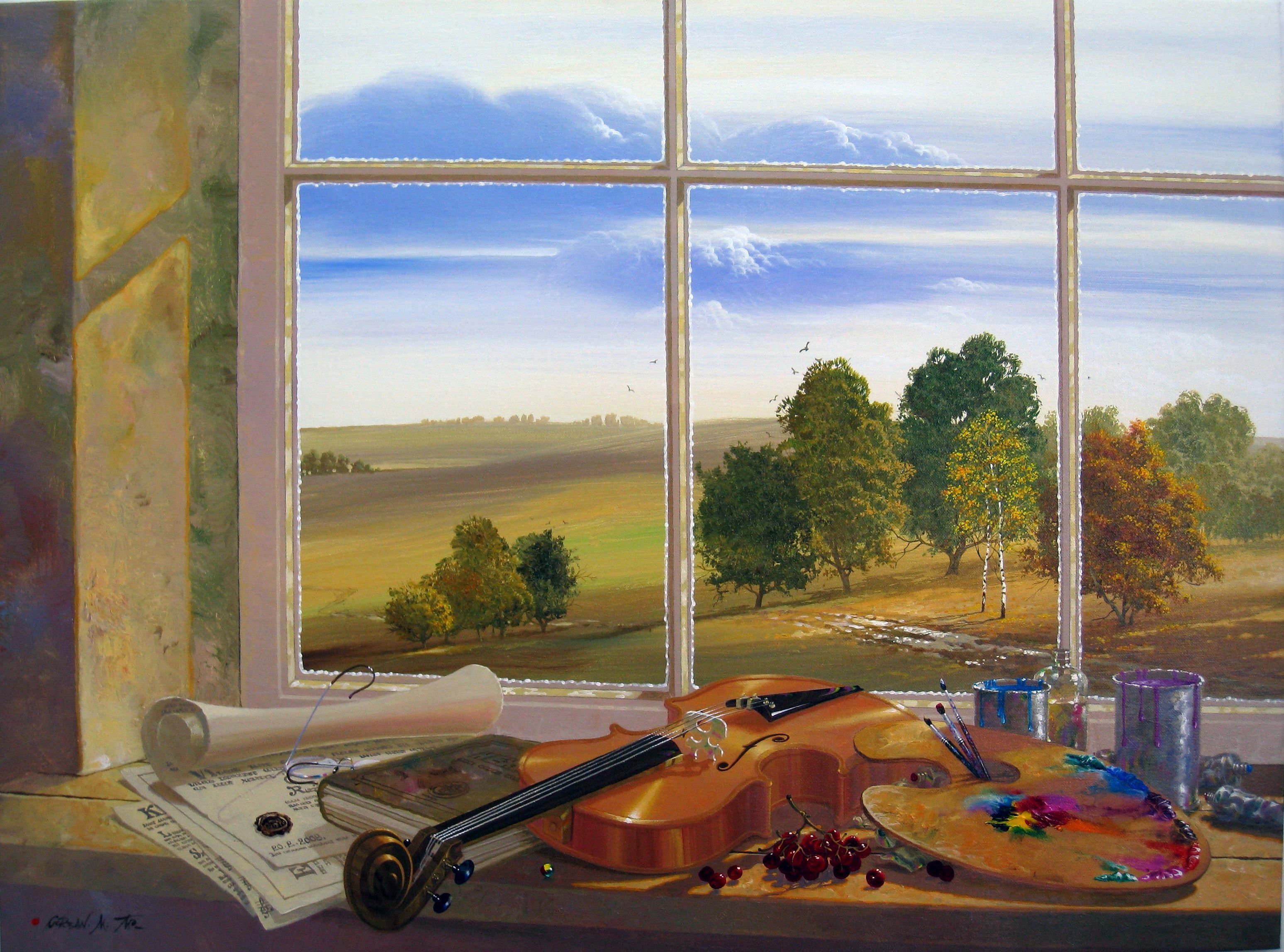 Скрипка на окне. Художник Michael Gorban.