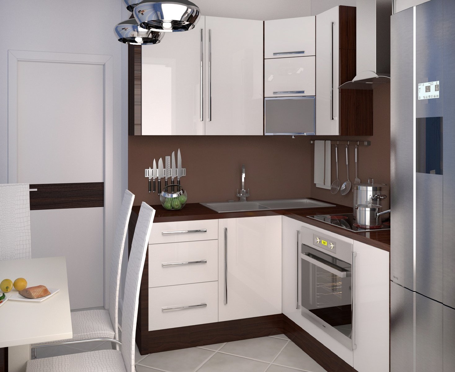 Кухня 5 9 кв м дизайн с холодильником