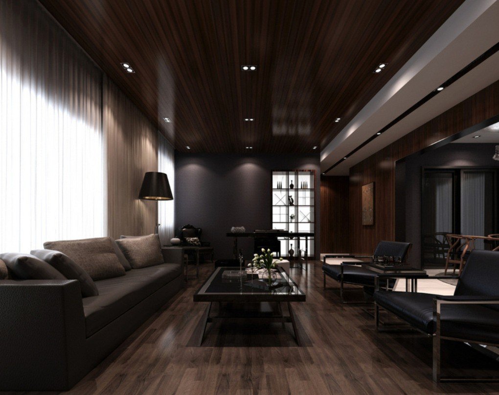 Дизайн гостиной с темным полом