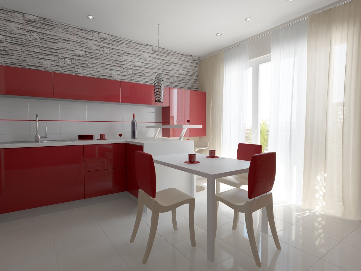 Дизайн кухни в современном стиле красная