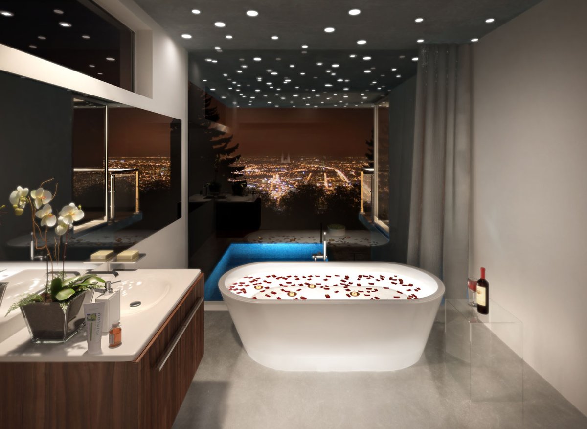 Световой потолок в ванной