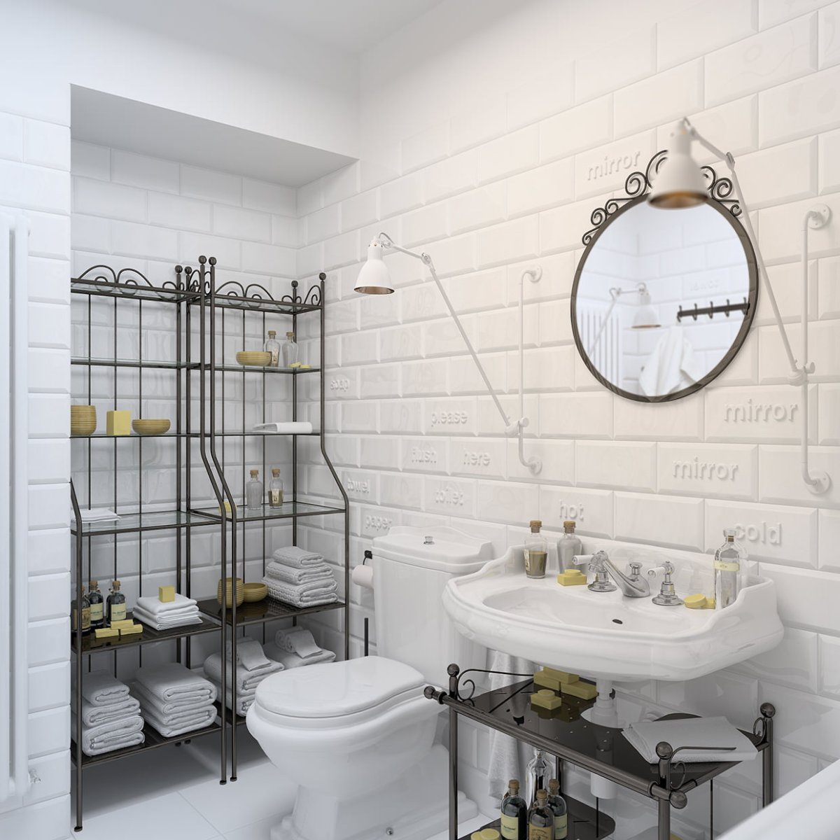 Дизайн ванной комнаты с белой плиткой