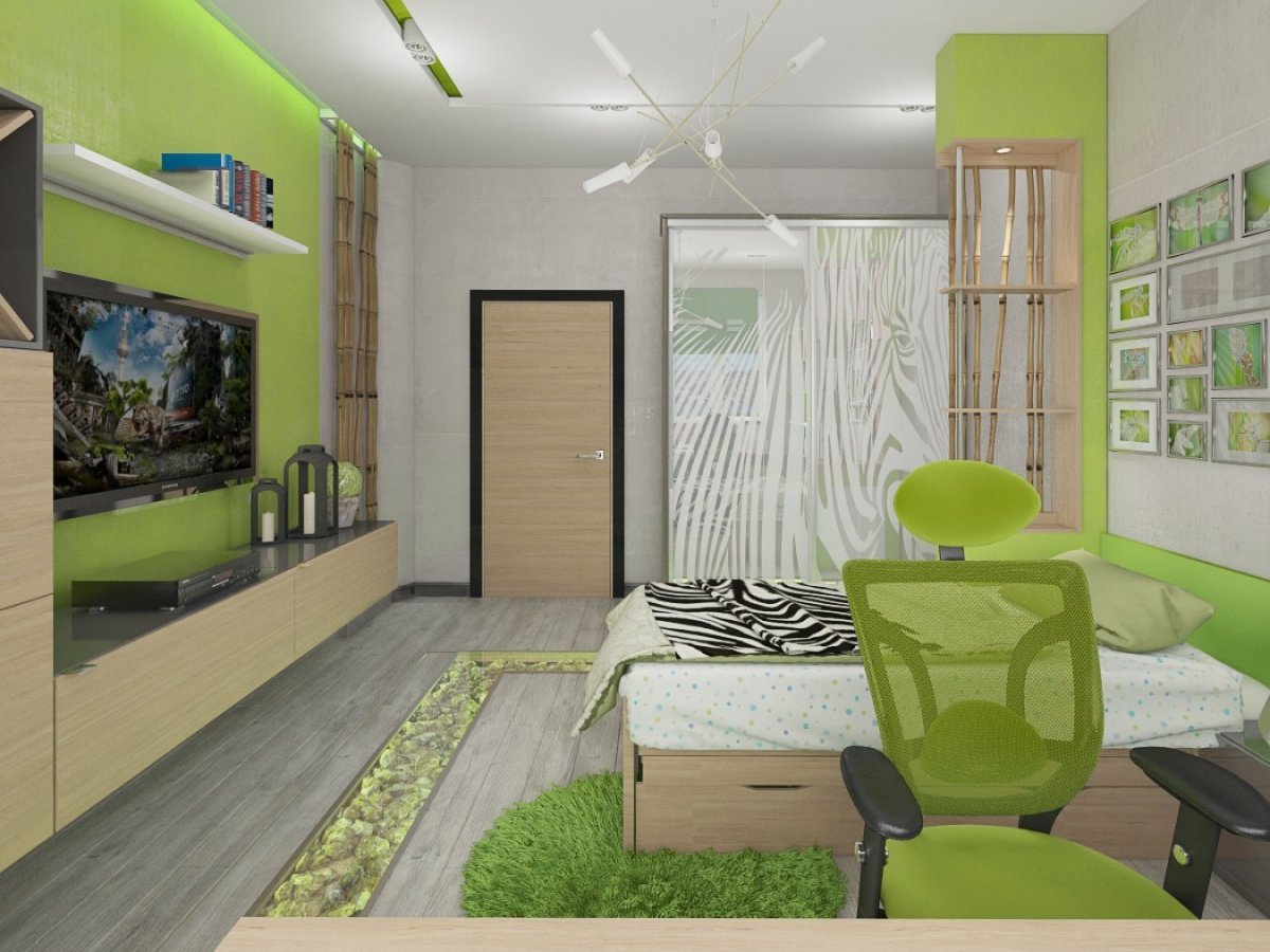 Интерьер комнаты в зеленых тонах