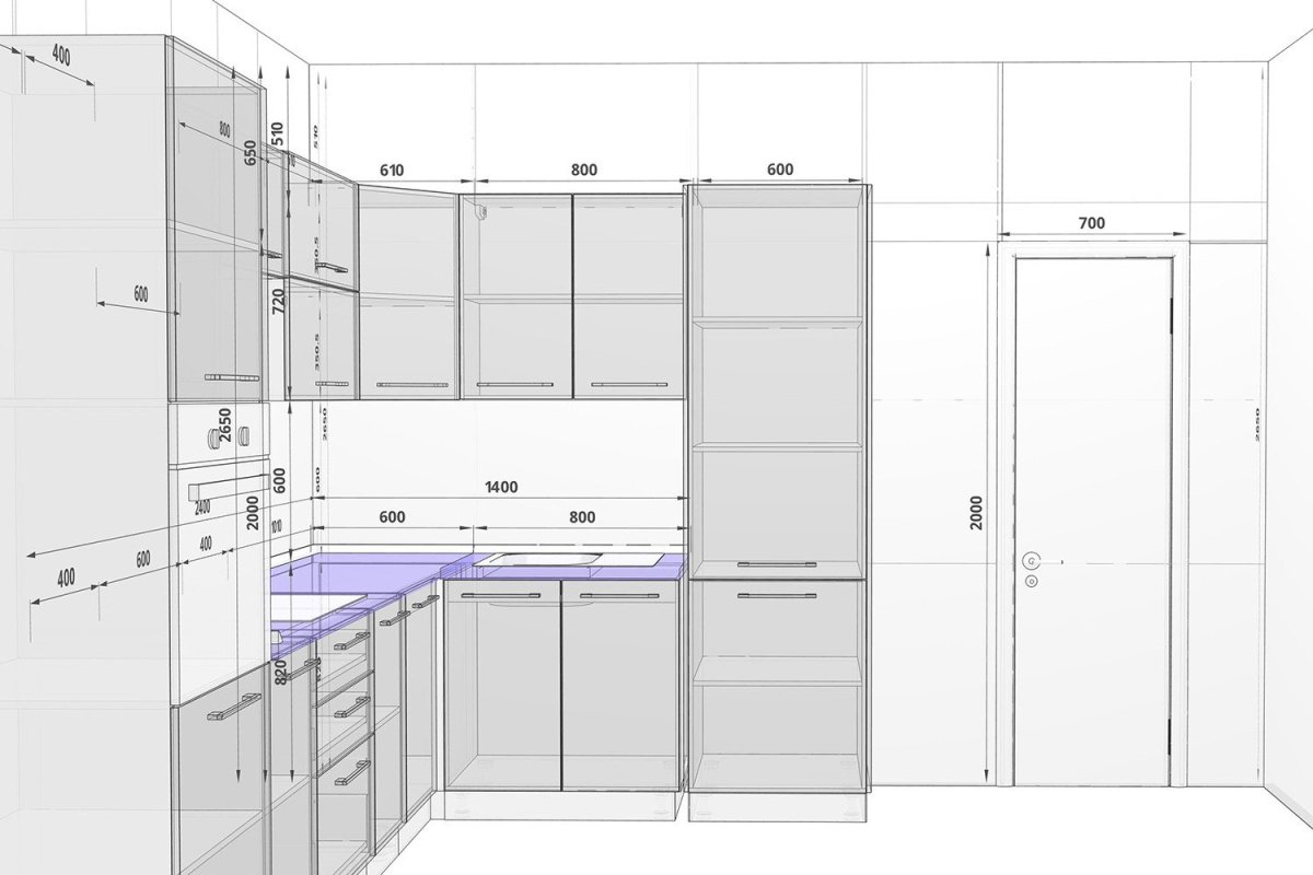 Глубина верхних шкафчиков на кухне