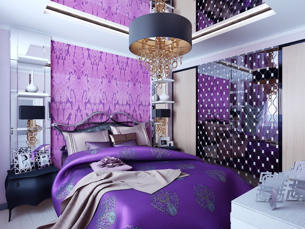 Фиолетовые шторы в спальню