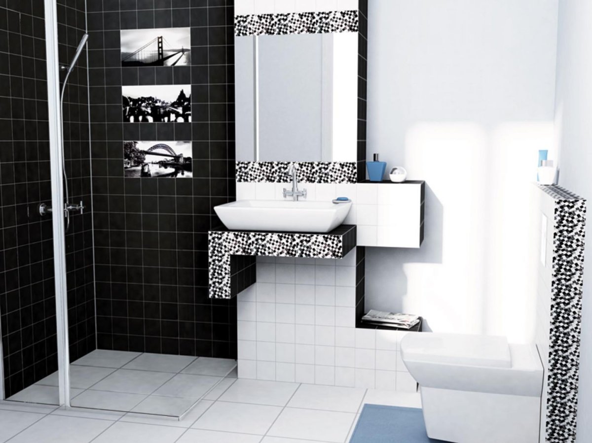 Дизайн черно белой ванны