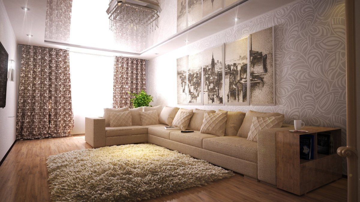 Дизайн гостиной с угловым диваном