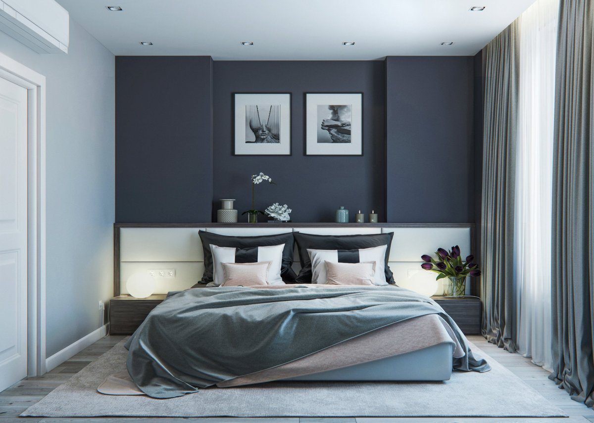 Серый цвет стен в спальне