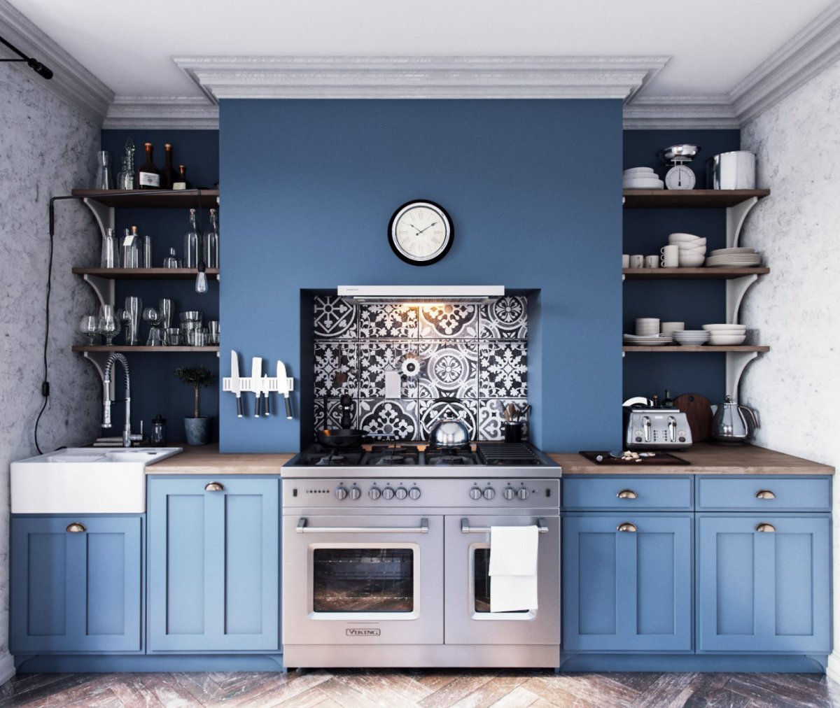 Темно синий кухонный гарнитур