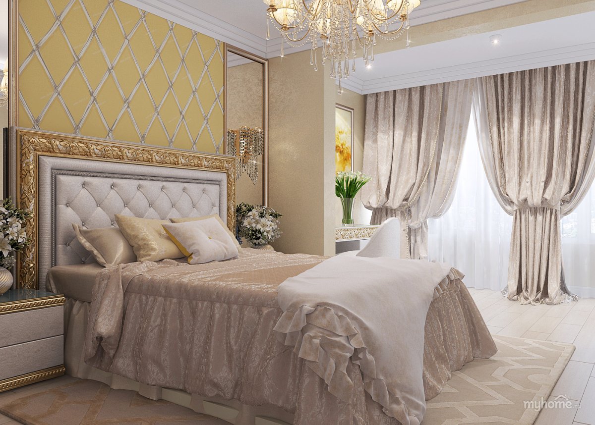Спальня в бело золотых тонах