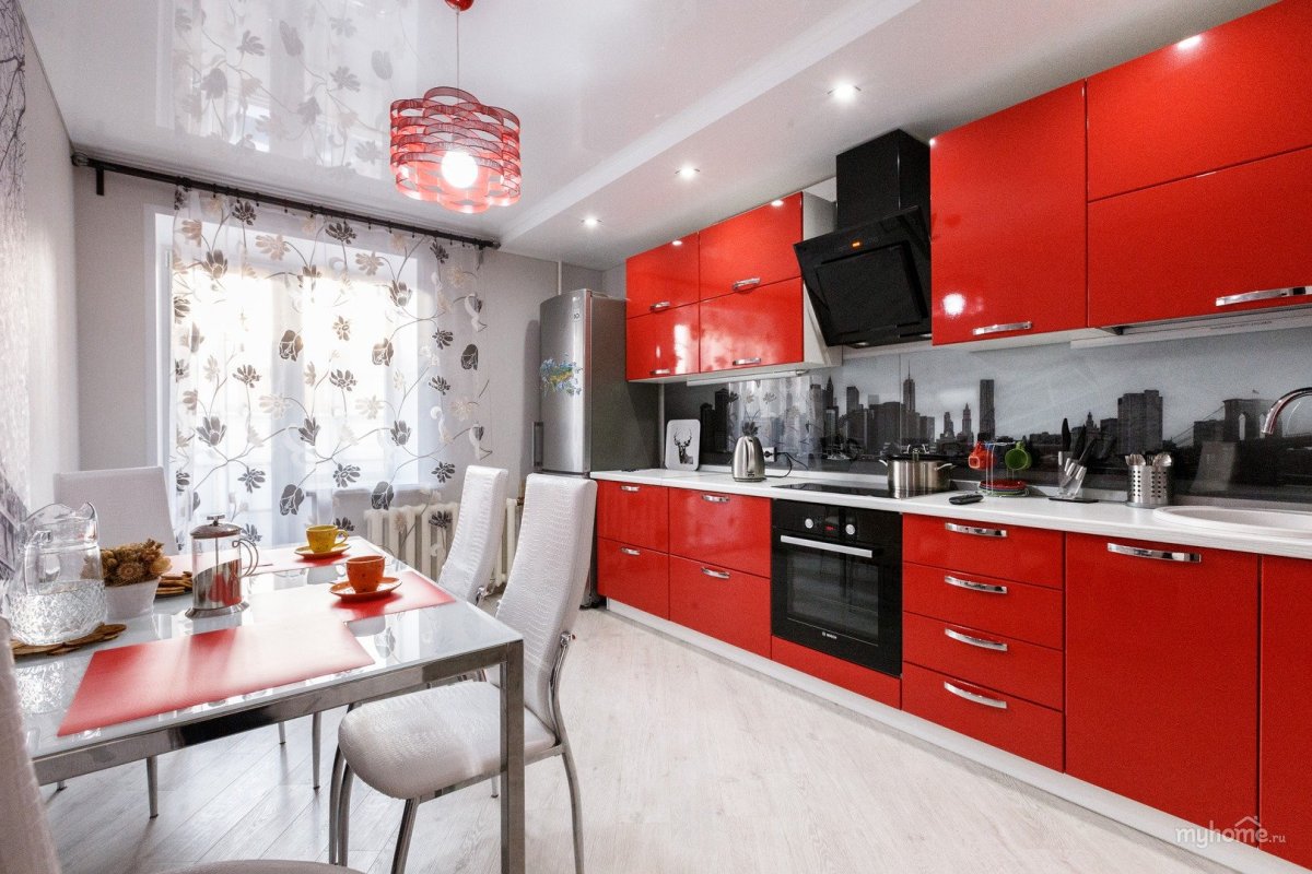 Кухня красная с белым
