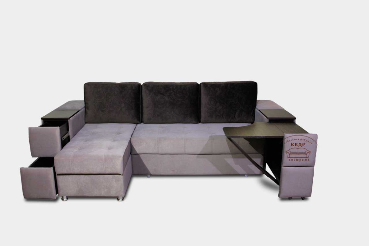 Угловой диван со столиком в подлокотнике