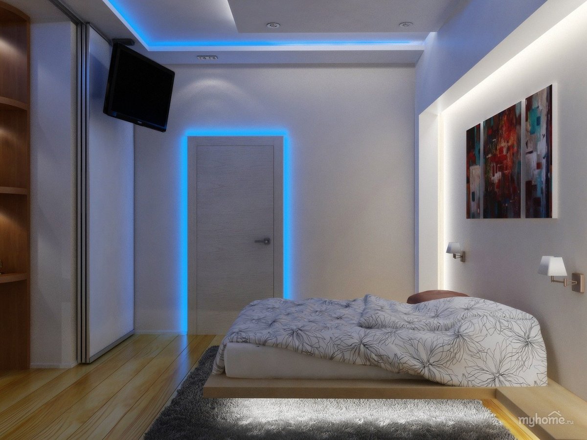 Светодиодная лента на кровати