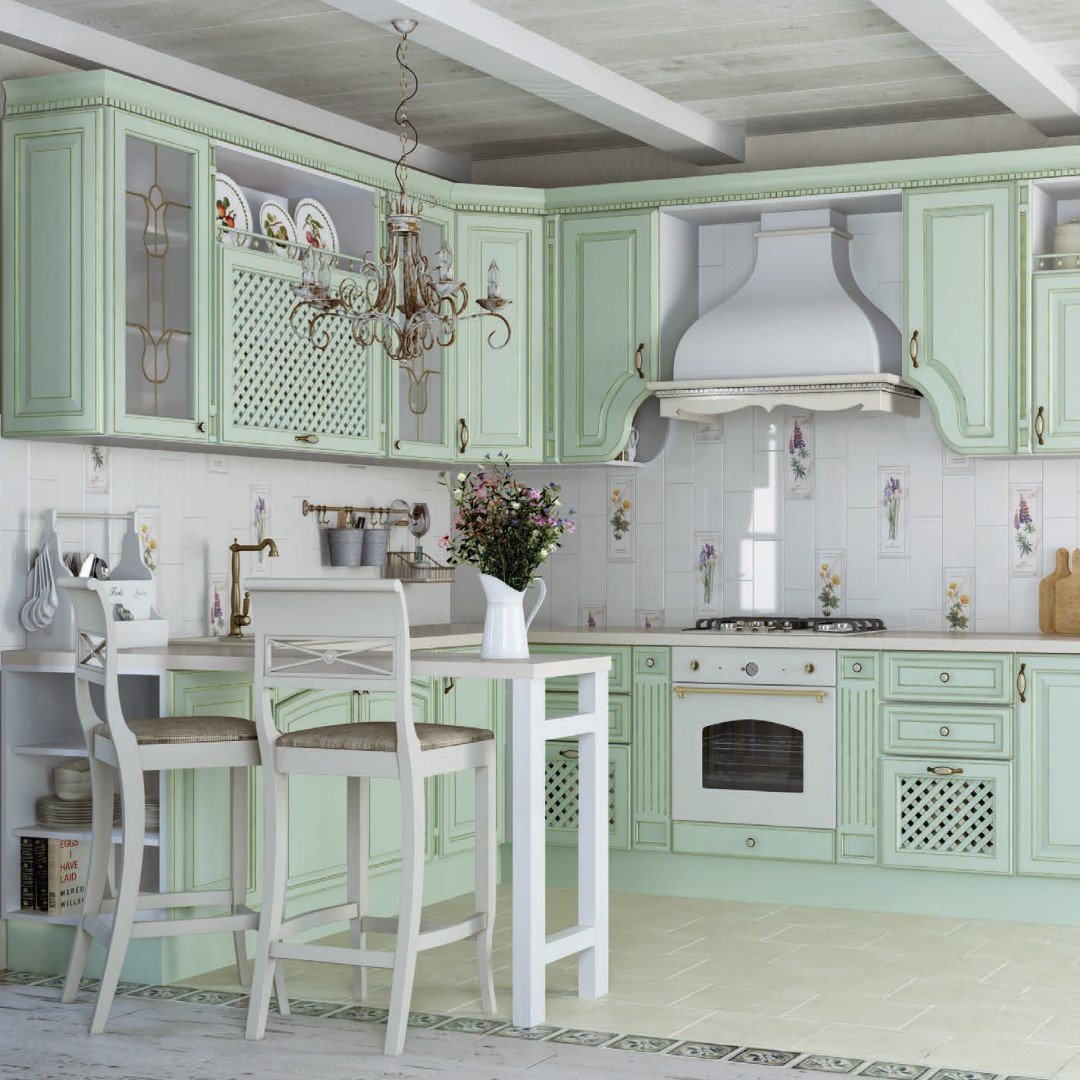 Кухня в стиле прованс фисташкового цвета