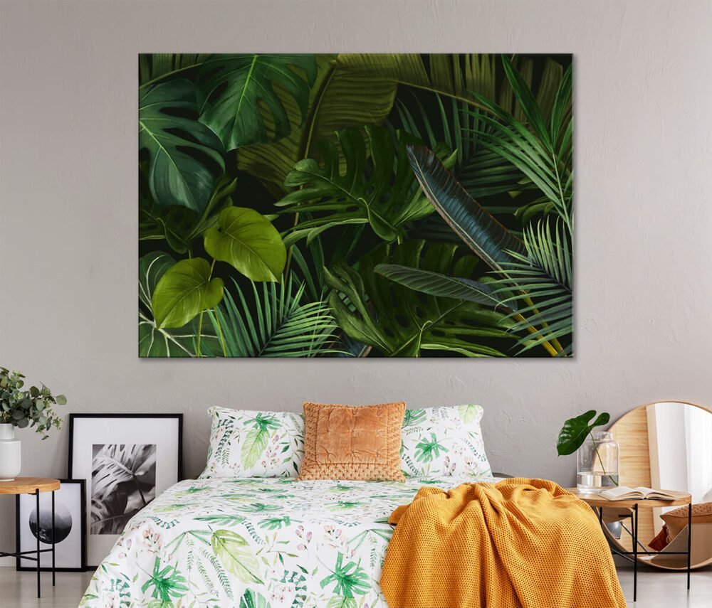 Обои с пальмовыми листьями в интерьере