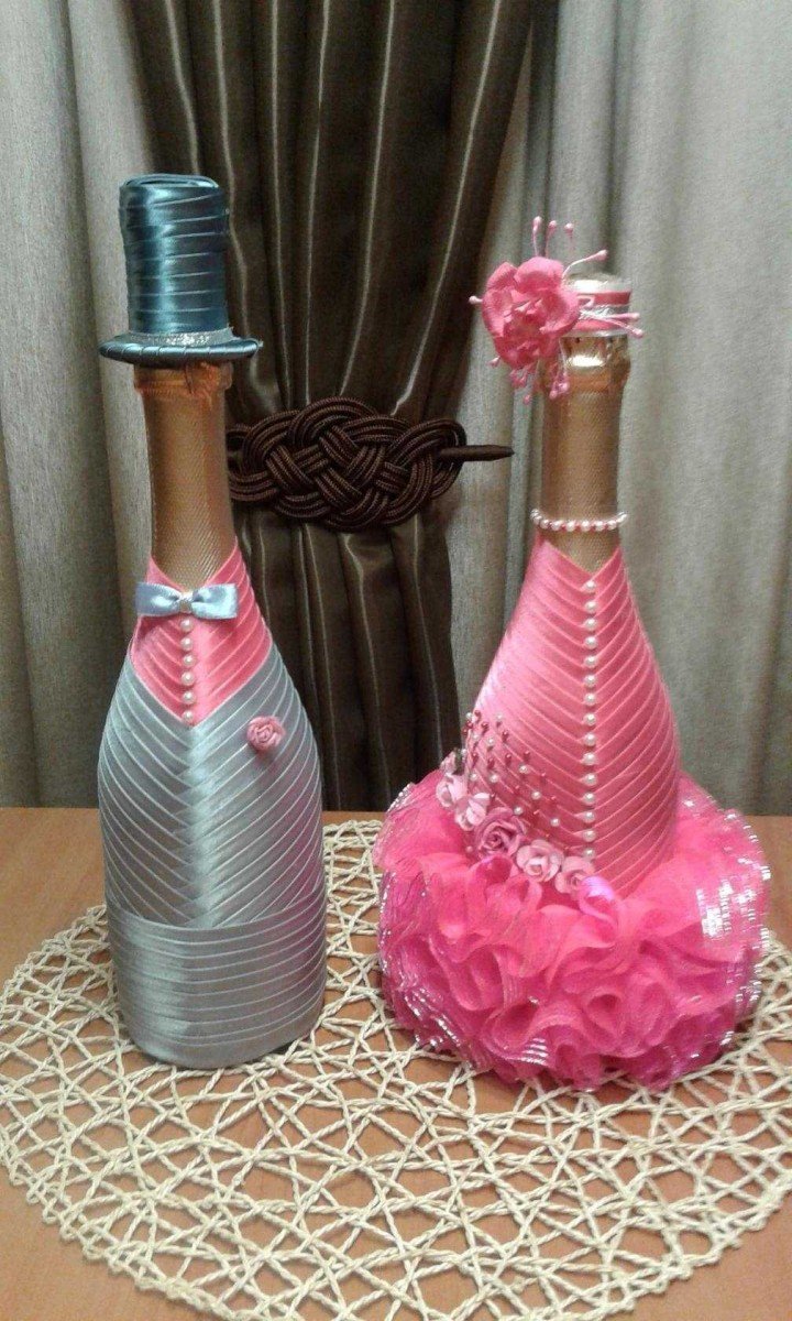 Декор бутылок шампанского на свадьбу
