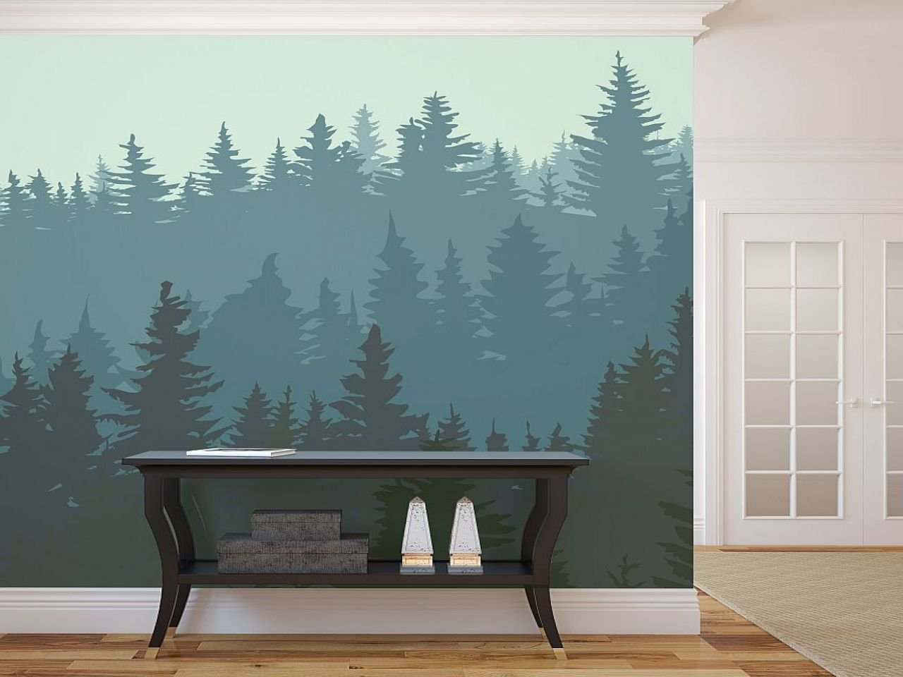 Обои на стену лес. Пейзаж на стене. Роспись стен в интерьере. Лес на стене в интерьере. Роспись стен лес.