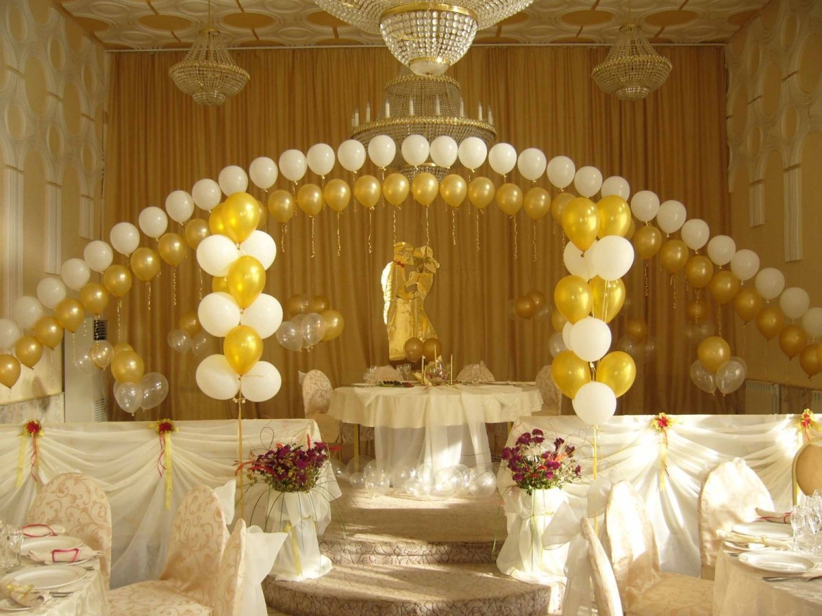 Украшение зала на свадьбу шарами недорого