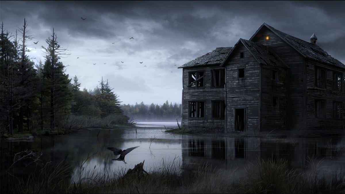 Заброшенный дом в лесу ночью