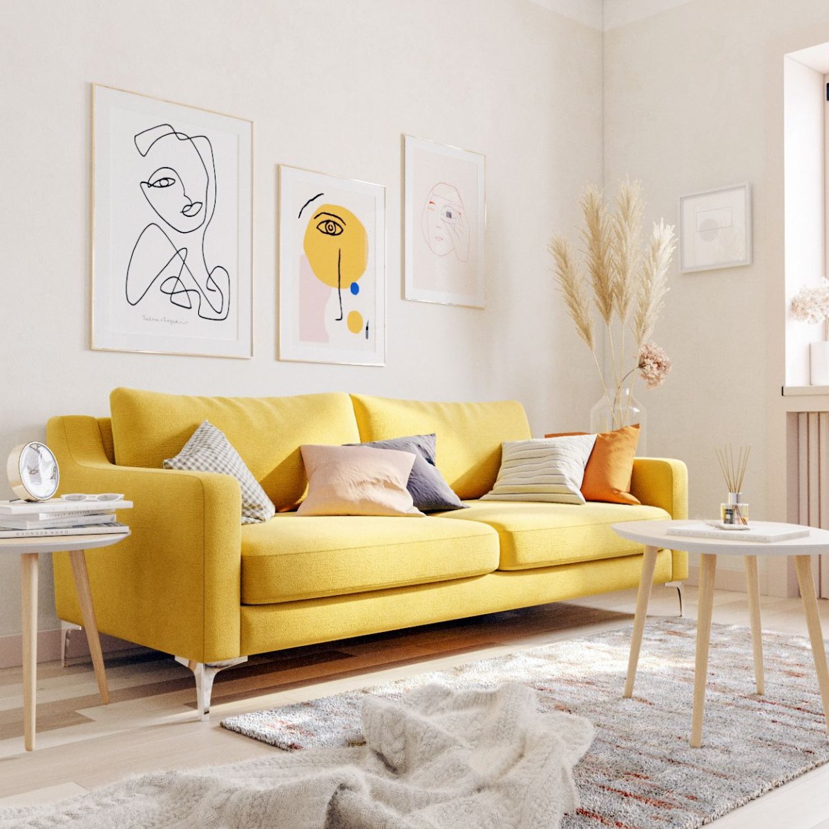 Серо желтый диван